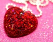 Red Glitter Heart Necklace ...as Pretty as Dorothy's Ruby Slippers... made with love in resin by isewcute