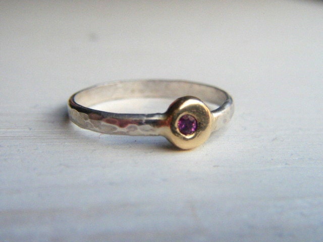 14kt Gold Drop with Rhodolite Garnet and Sterling Ring Size 5 1/2