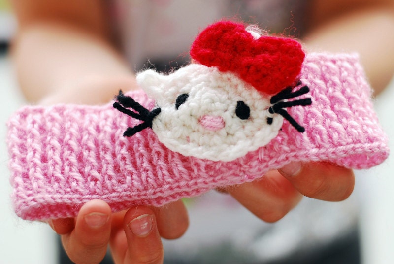 Hello Kitty CROCHET HEADBAND Acrylic Wool Spring Accessory Children Kids Girls Cozy Pink Cat