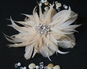 Feather Flower Fascinator, Bridal Hair Accessories, Wedding Hair Accessories, Champagne- READY to SHIP