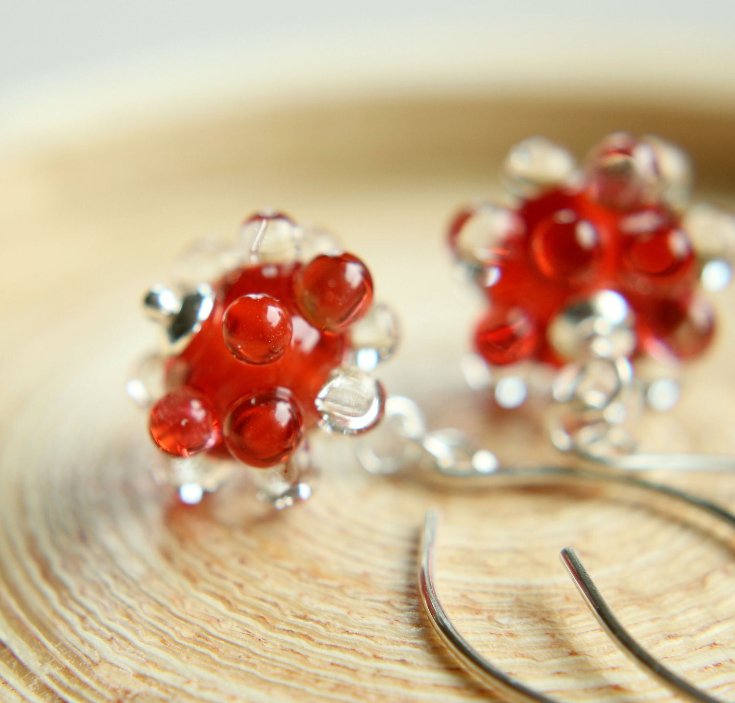 Lampwork Earrings - Sterling Silver, Red, Coral, Handmade Earrings, Glass Earrings, Lampwork Jewelry