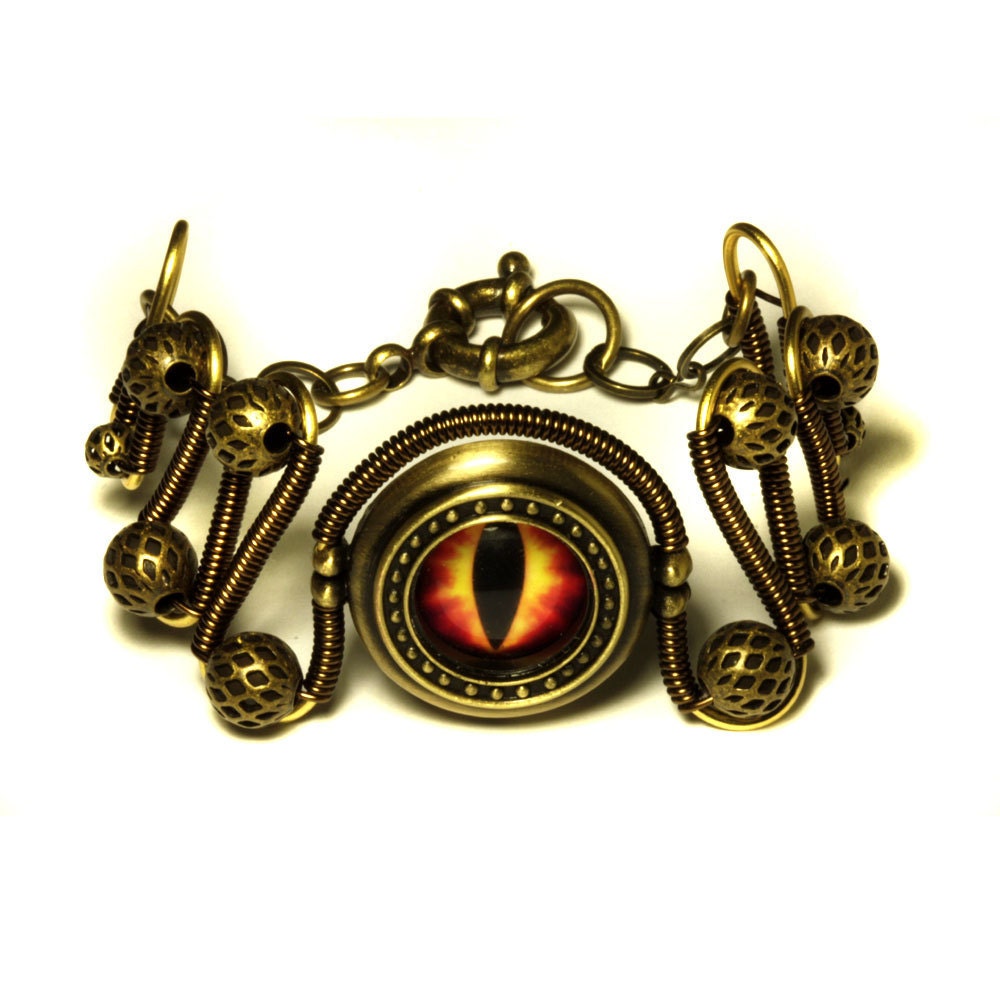 Steampunk Jewelry - Brass Fire Dragon Eye Bracelet