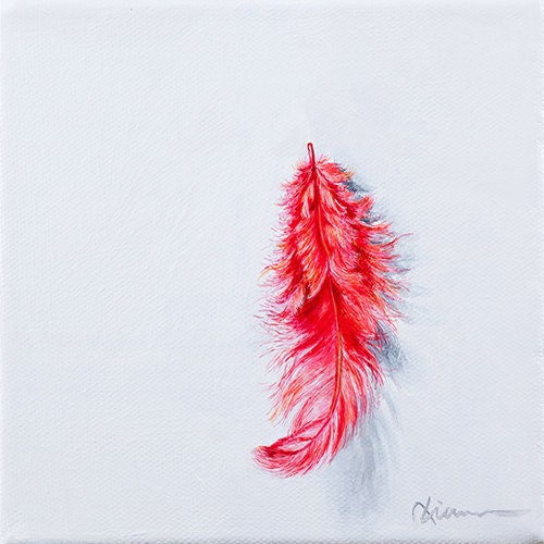 Original Painting realism Fine Art HANDPAINTED on canvas "red feather"