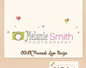 Custom Premade Hand Drawn OOAK Logo - Camera, Birds and Swirls Photography Photographer Logo Never Resold