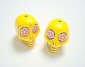 Maroon Flower Eyes Sunny Yellow Howlite Day of the Dead Sugar Skull Beads