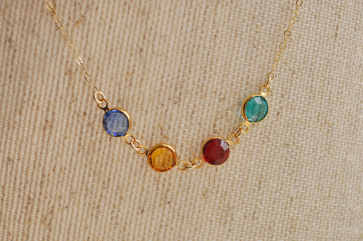 Pebble Birthstone Necklace - tiny round crystal gem gold filled - custom choose your colors - simple everyday jewelry - for mother of four