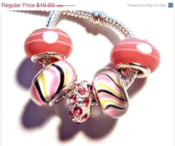 30% CEARANCe SALe and FREe SHIPPING european bead set pink white charms PBS804