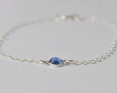 Tiny Blue Pebble Bracelet - sterling silver delicate swarovski crystal - simple wedding jewelry - something blue
