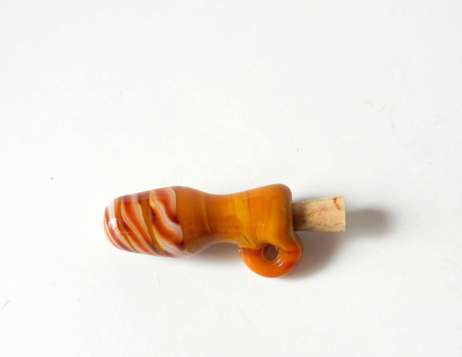 Lampwork Vessel Focal Bead Yellow Ochre with Stripes of White and Brown Bottle SRA USA