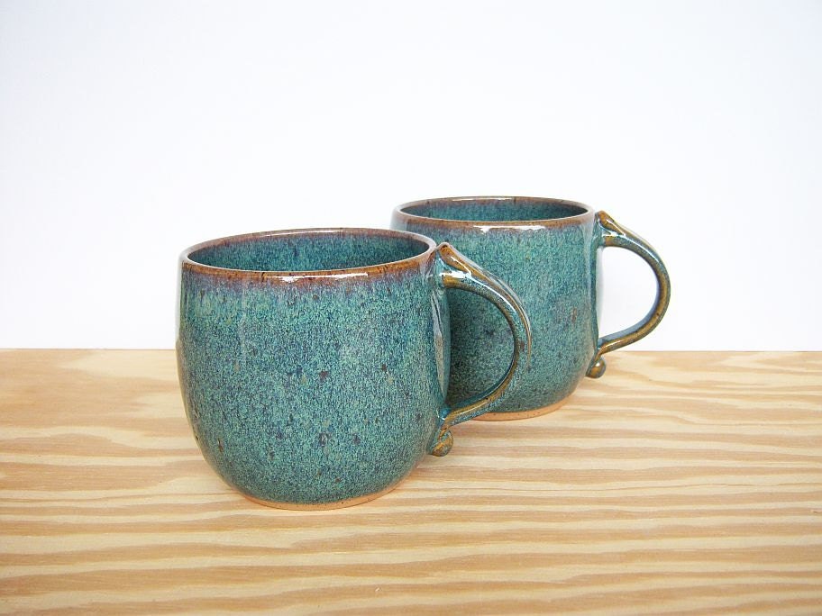 Sea Mist Stoneware Ceramic Coffee Cups - Set of 2