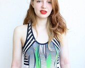 Racerback Tank Dress - Textured Striped Jersey and Vaporous Ether Pattern Silky Jersey