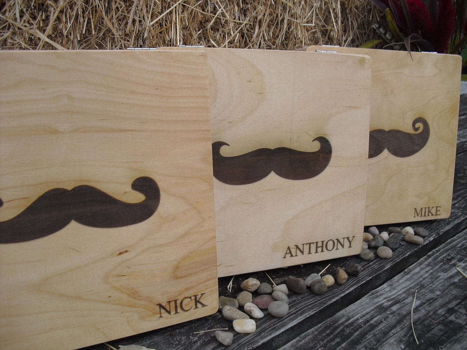 SET OF 6 Personalized Engraved Mustache Cigar Box Groomsmen Gifts - Item 1397