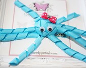 Turquoise Blue Octopus Ribbon Sculpture Hair Clip. Octopus Sculpture Bow. Free Ship Promo.