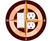 Nautical Compass Double Rocker Switch and Duplex Outlet Plate Cover