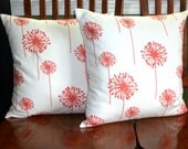 Decorative Accent Throw Pillow Covers - Two 18inch Coral and White Dandelion