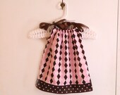 Pink & Brown Baby Pillowcase Dress - Diamonds -  6-9 months ready to ship