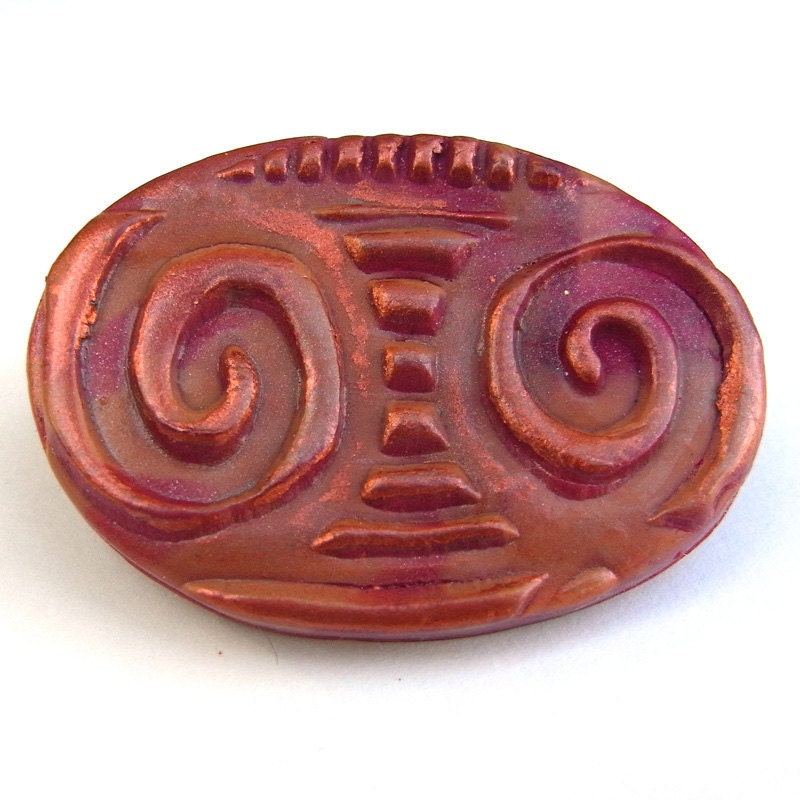 Polymer Clay Brooch Pin Textured Swirl Pattern Copper