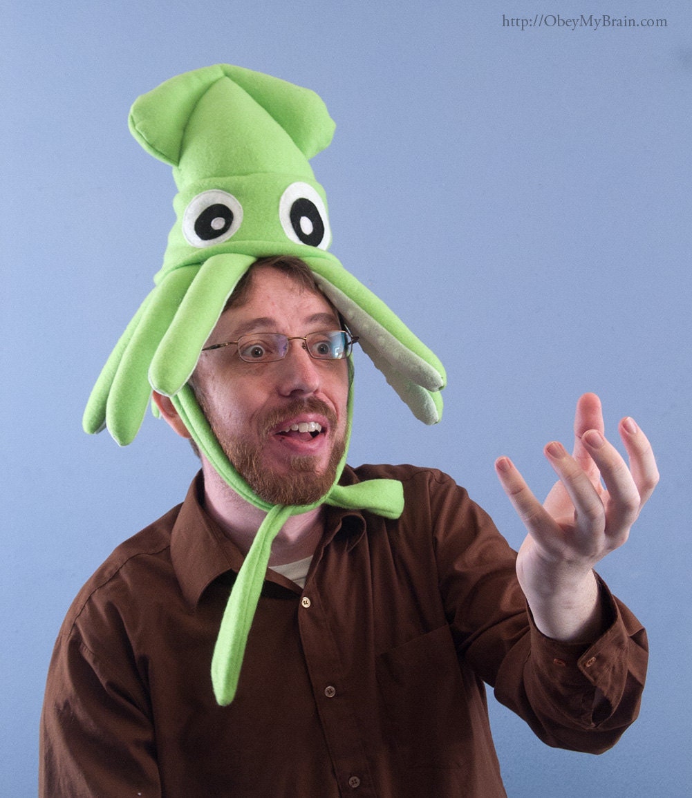 Plush Squid Hat - Small Lime Green Fleece