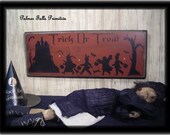 Painted Handcrafted Halloween Trick Or Treat Primitive Wood Sign Wall Hanging Room Decor
