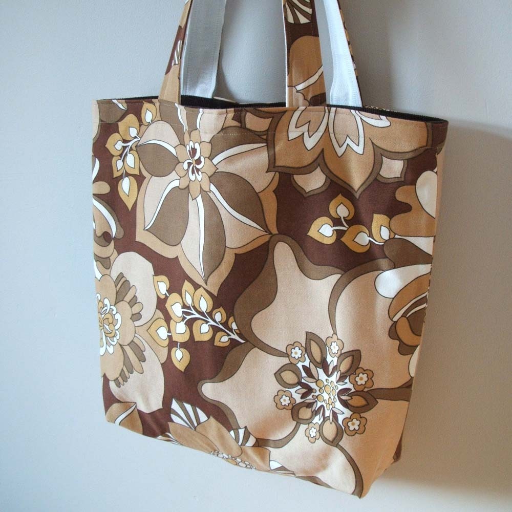 chocolate and coffee retro flowers tote SALE