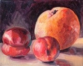 Original Oil Painting Still Life Fruit Nectarines and Orange 8" x 10"