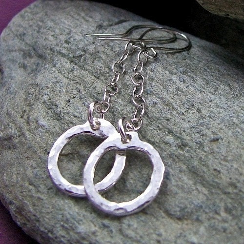 Mini Hoop Earrings Fused Fine Silver Drops and Sterling Silver Chains