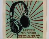 Headphones Letterpress Art Print