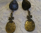 Hearts and Fans Brass Earrings - One of a Kind
