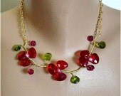 Wired Wrapped Red Briolette Floral Necklace
