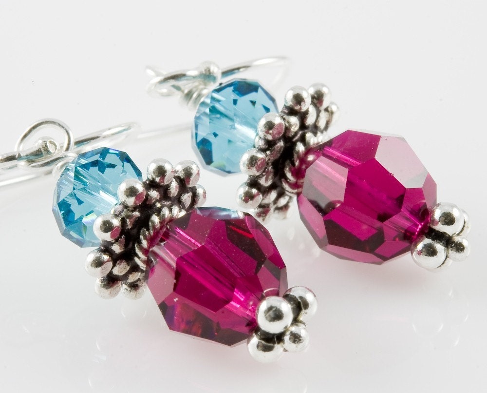 Sassy...Rich Bold Swarovski Crystal Bali Silver Earrings