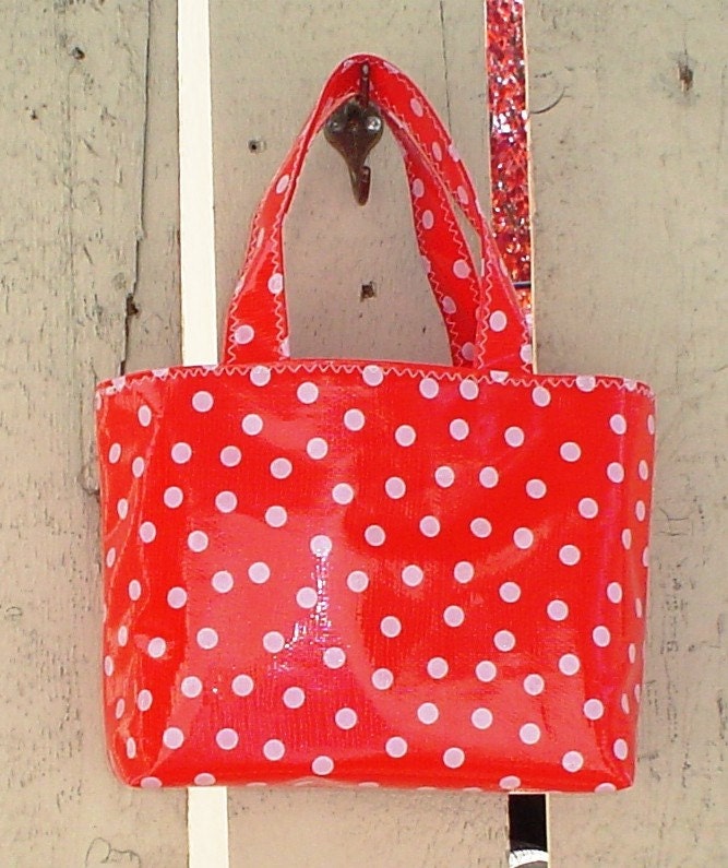 Beth's Red with White Dots Oilcloth Lunch Market Tote Bag
