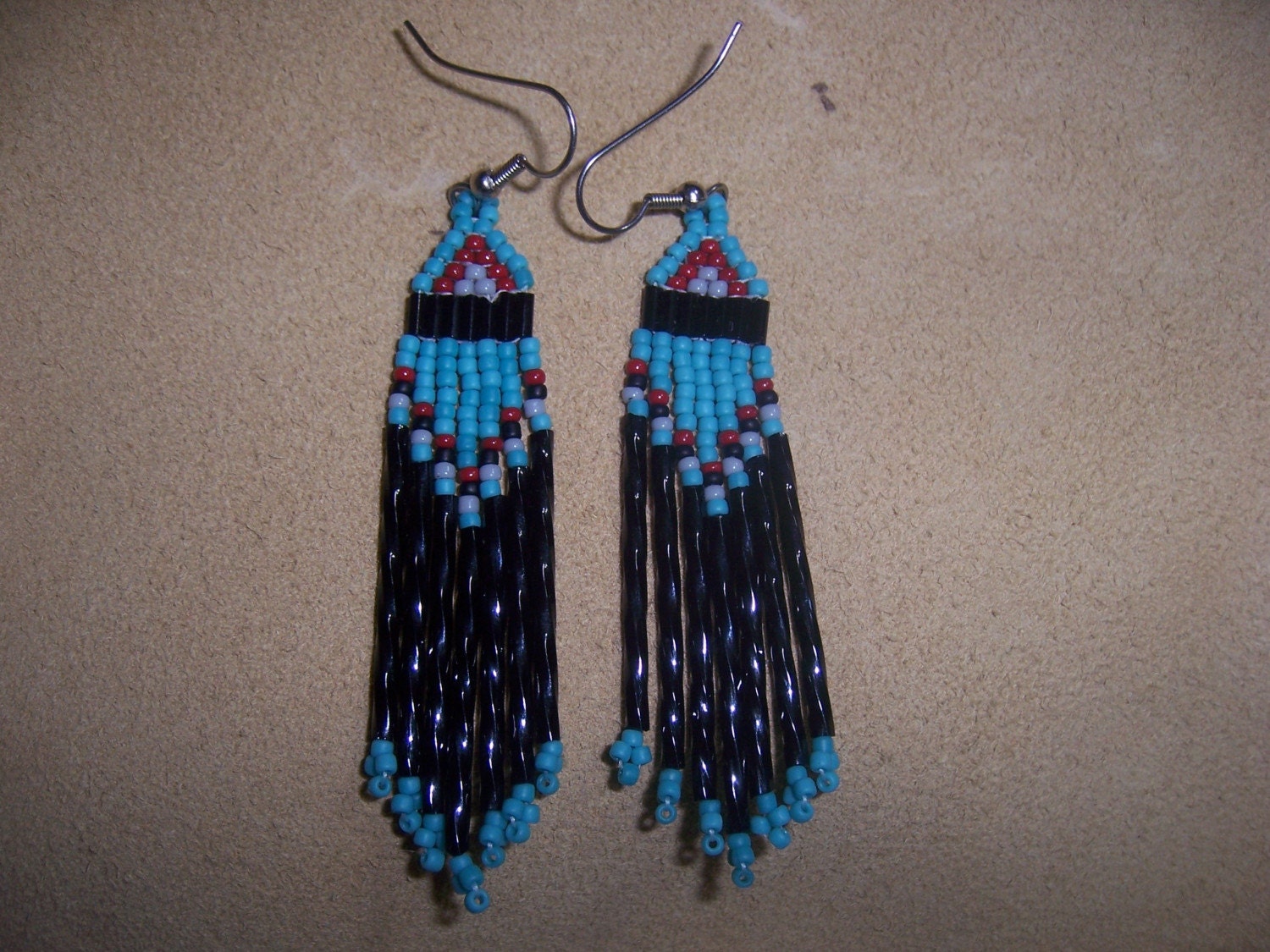 Native style earrings in native colors   Turquoise and Black