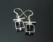 Simple square earrings with clear and black beads CYBER MONDAY SALE