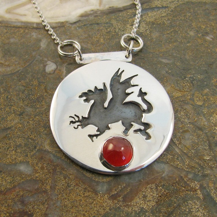 Dragon with Carnelian- Sterling Silver