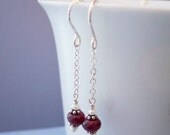 Juicy Cherries - Genuine Ruby Pearl Sterling Earwire Dangle Earrings