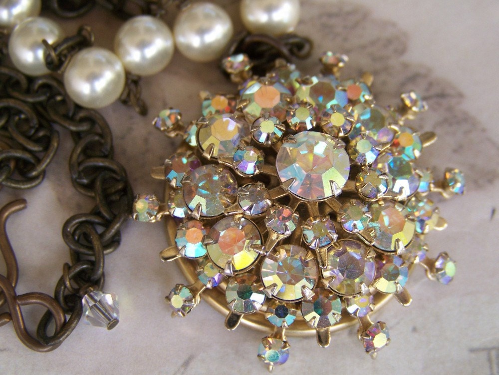 PARISIAN DREAM ROMANTIC RHINESTONE REPURPOSED VINTAGE NECKLACE