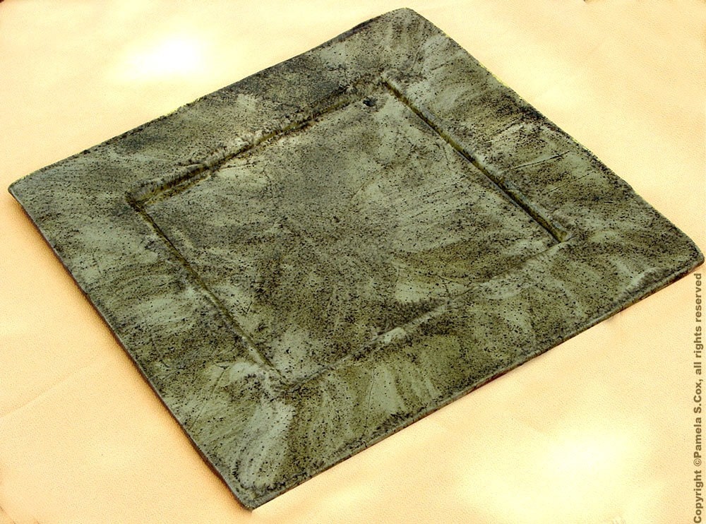 Square Pottery Plate in Rustic Autumn Wheat Stoneware