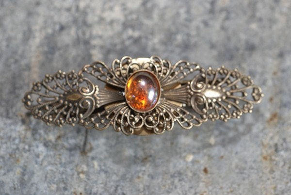 Hair Barrette with Goldenrod Vintage Glass