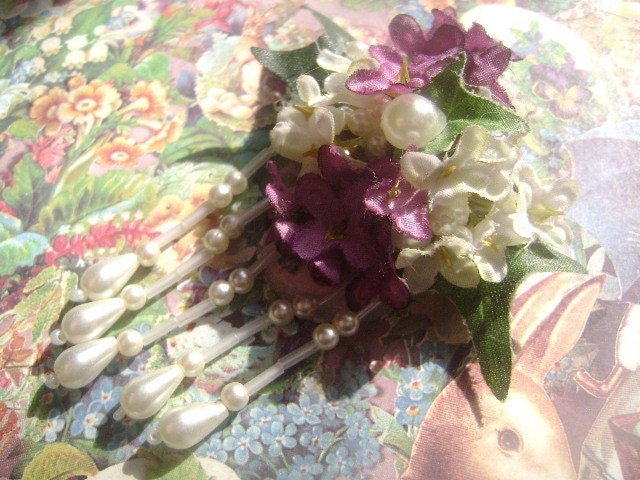 Lilacs, Ivy, and Pearls Brooch