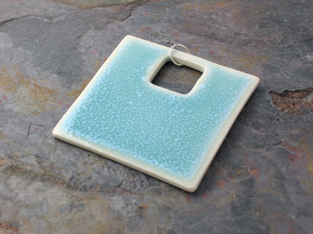 Large Square Pendant in Aqua