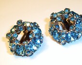 Rich Blue Rhinestone  Signed Earrings