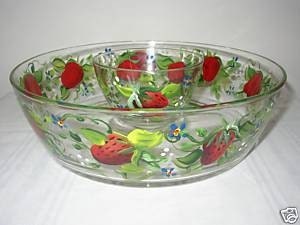 HAND PAINTED CHIP AND DIP BOWL WITH STRAWBERRIES