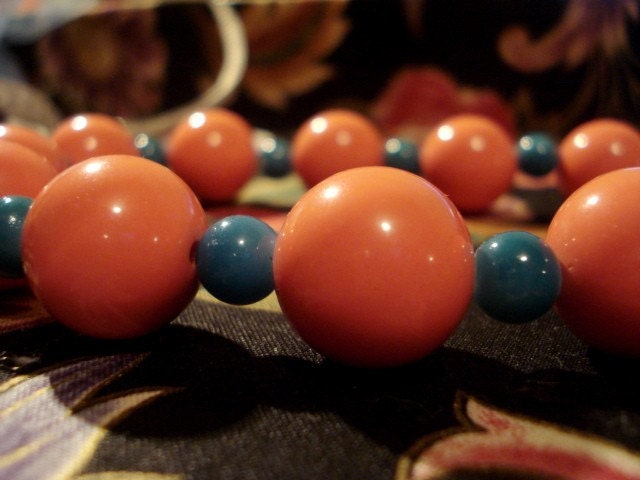 Pink & Teal Vintage Bead Necklace