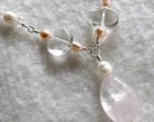 Delicate Rose and Clear Quartz Necklace with Pearls