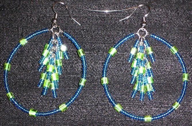 E006 Blue and green dangle hoops