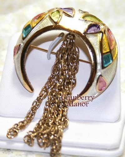 Vintage Hobe Enameled Crescent Brooch Pendant