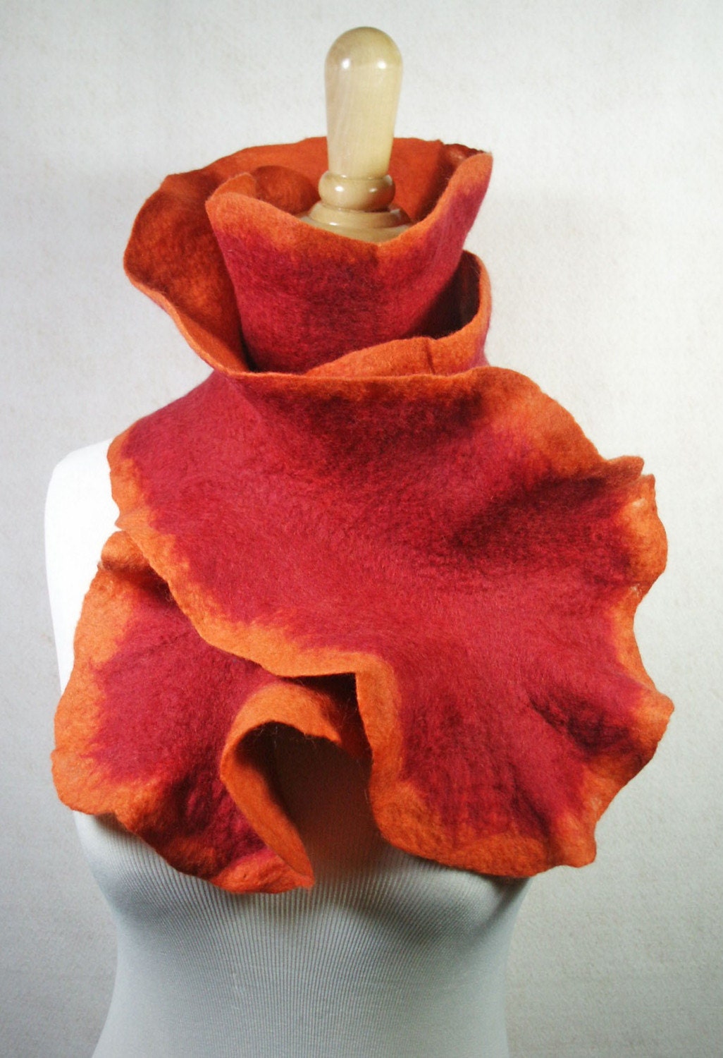 Flamenco Felt Scarf - Orange/Red -  Reversible