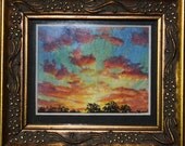 ORIGINAL, Mini Sunset, 001, Framed, Mixed Media,Watercolor/Acrylic, Magnet