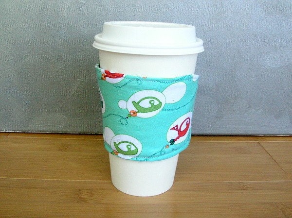 SALE Hot/Cold Cup Sleeve Spaceships of the Future Reversible Coffee Cozy by Uptown Avenue