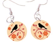 Spring Birds Dangling Button Earrings